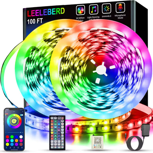 100ft Music Sync RGB LED Strip Lights